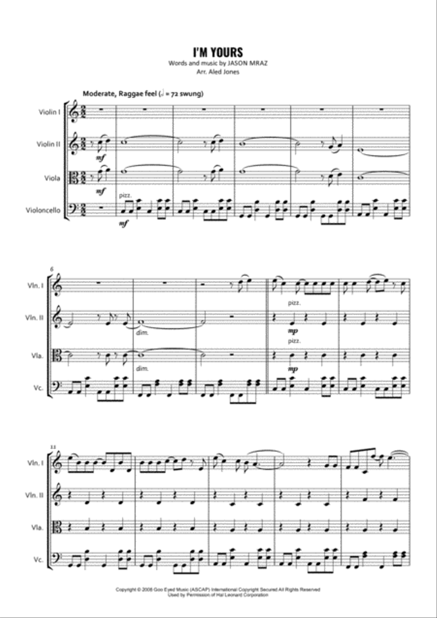 I'm Yours String Quartet scores gallery preview page 1