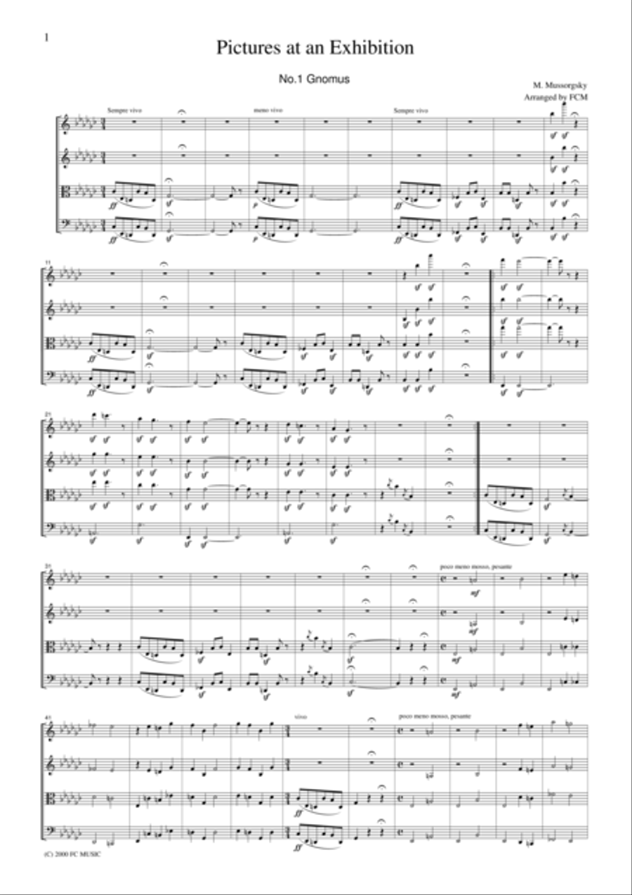 Mussorgsky Gnomus from Pictures at an Exhibition, for string quartet, CM102 String Quartet scores gallery preview page 1