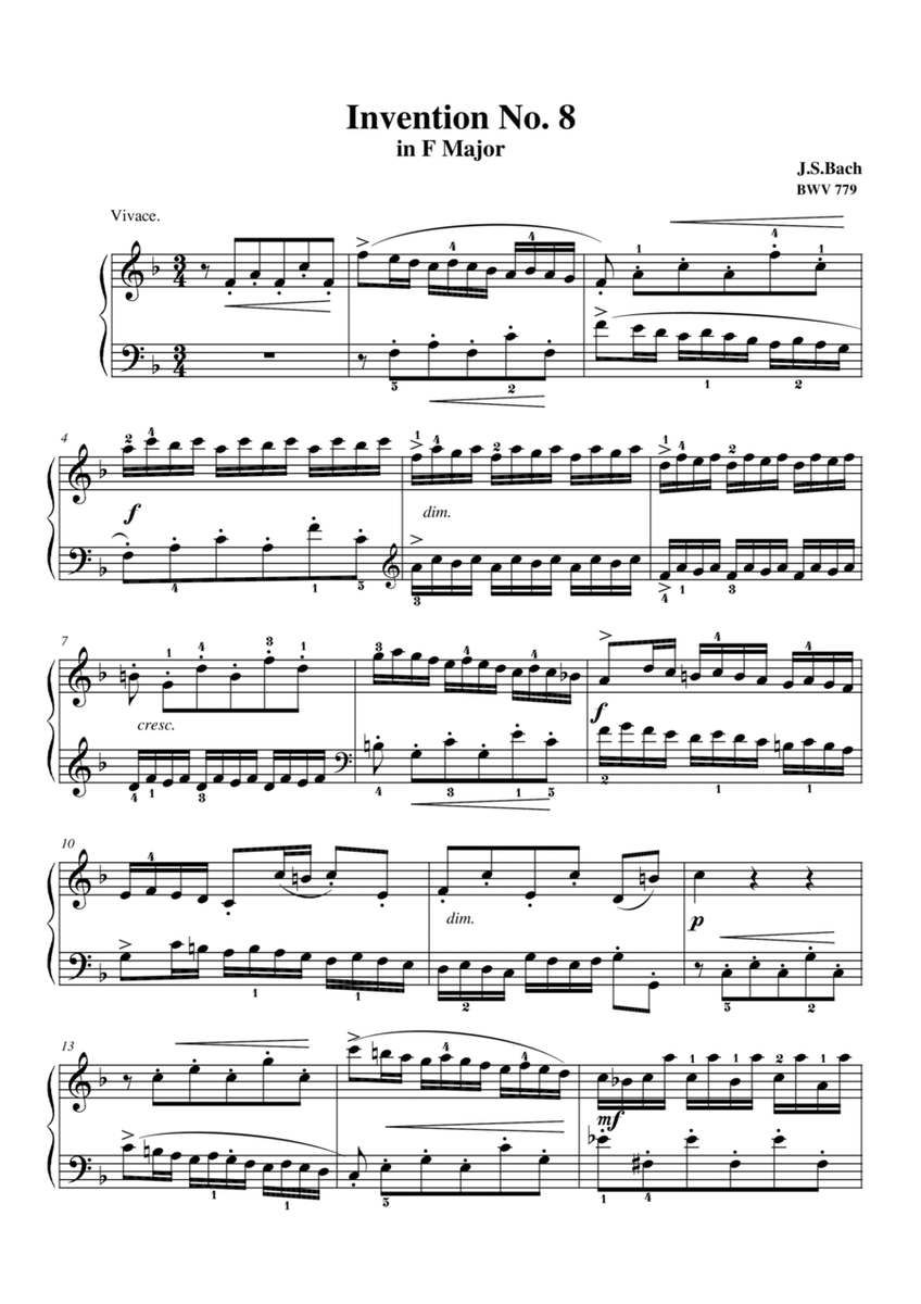 Bach Invention No. 8 in F Major BWV 779