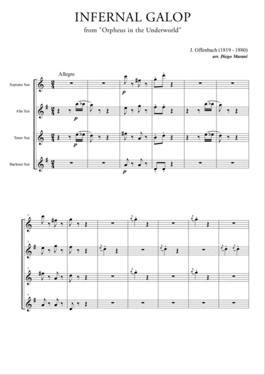 Infernal Galop (Can Can) for Saxophone Quartet Saxophone Quartet scores gallery preview page 1