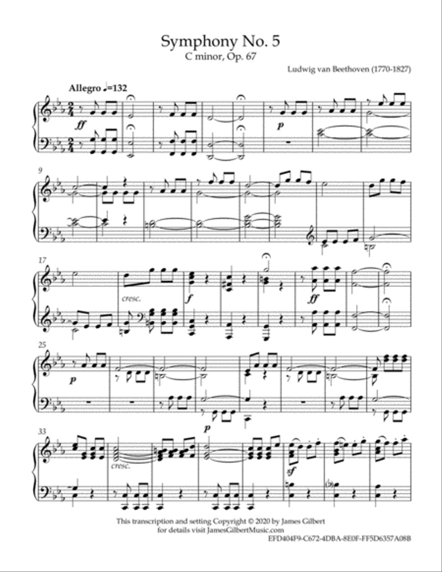 Symphony Number 5, 1st Movement Piano Solo scores gallery preview page 2
