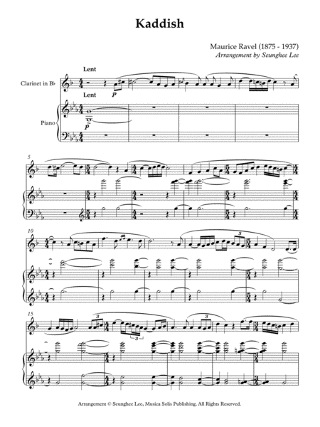 Ravel: Kaddish for Clarinet and Piano image number null