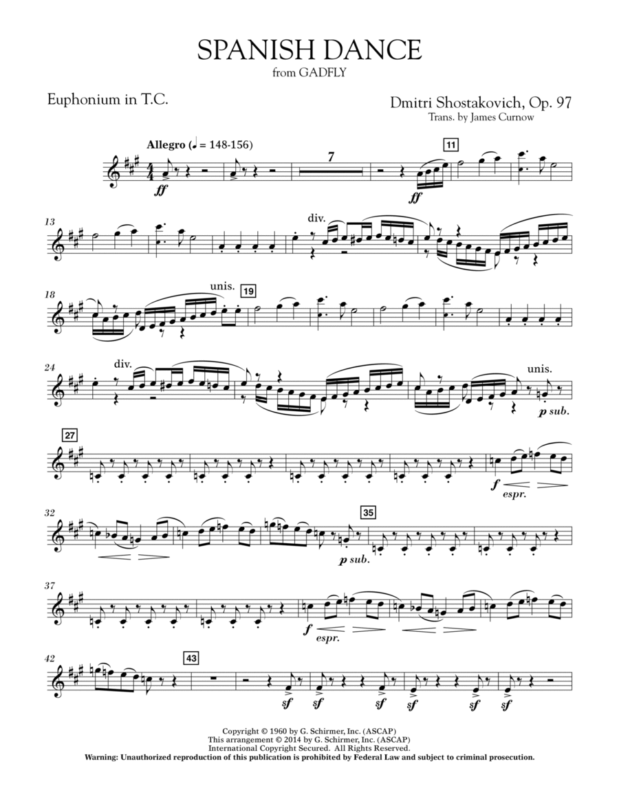 Spanish Dance (from The Gadfly) - Euphonium in Treble Clef Concert Band scores gallery preview page 1