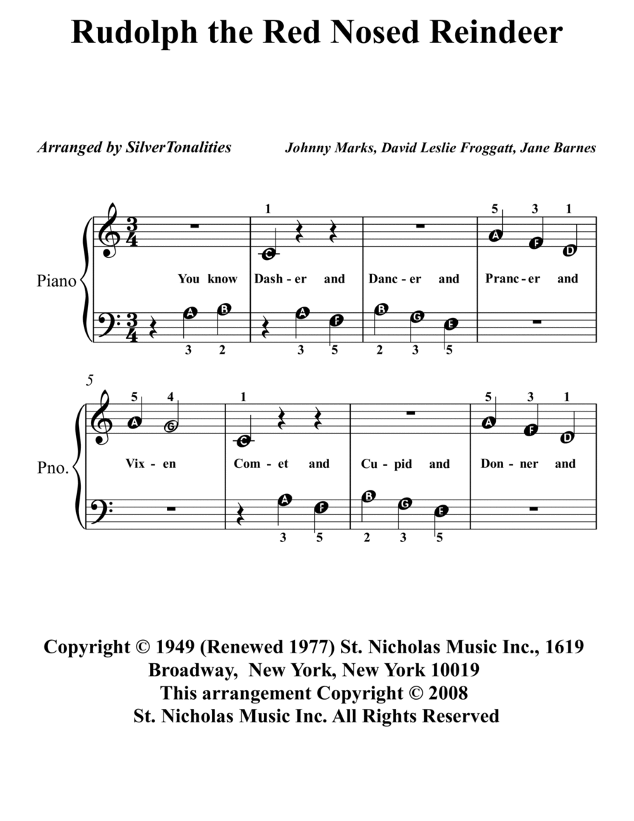 Rudolph The Red-nosed Reindeer Easy Piano scores gallery preview page 1