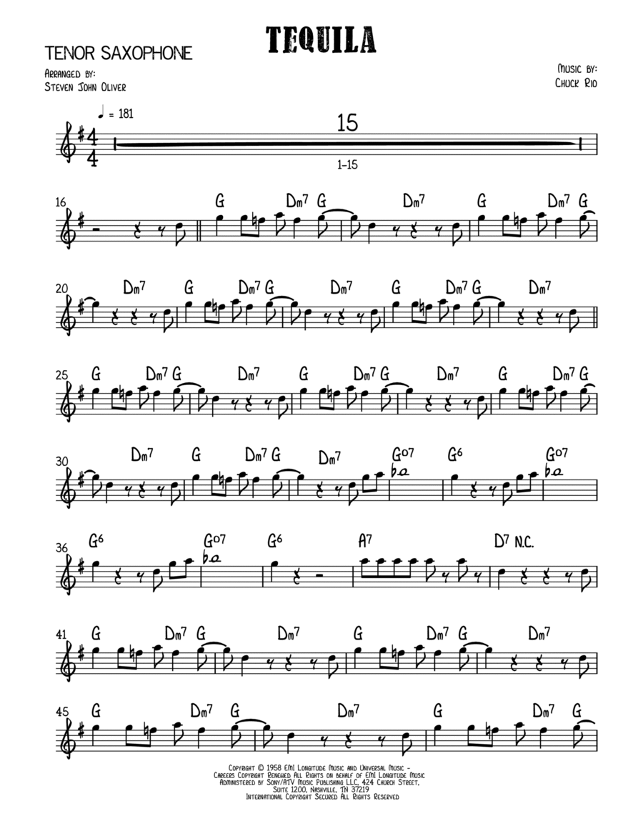 Tequila Tenor Saxophone scores gallery preview page 1