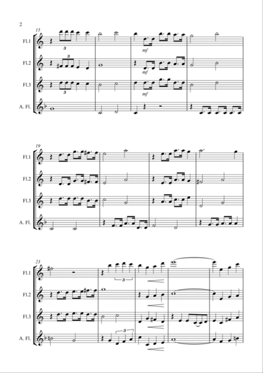 Pokarekare Ana for Flute Quartet (3 concert flutes & 1 alto flute) Flute Quartet scores gallery preview page 2