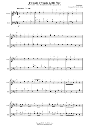 Twinkle Twinkle Little Star (for violin-cello duet, suitable for grades 1-3)