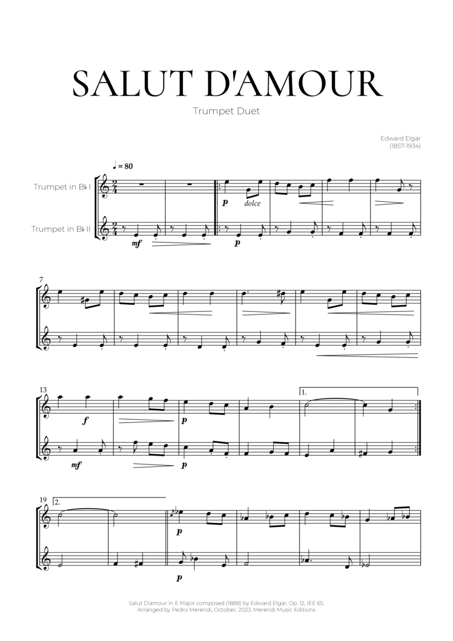 Salut D’amour (Trumpet Duet) - Edward Elgar Trumpet Duet scores gallery preview page 1
