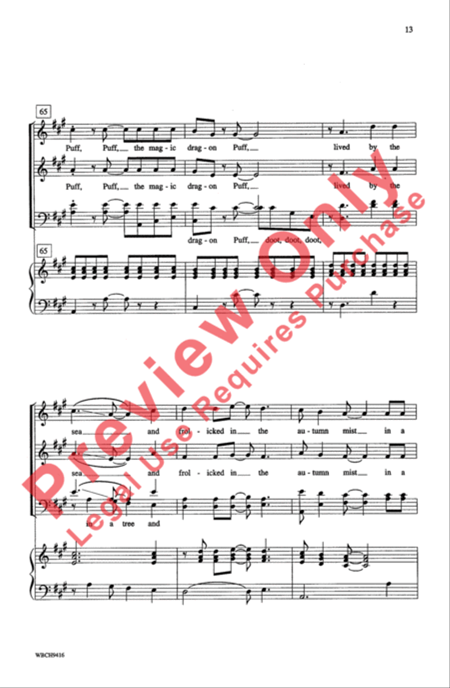 Puff (The Magic Dragon) 4-Part scores gallery preview page 13