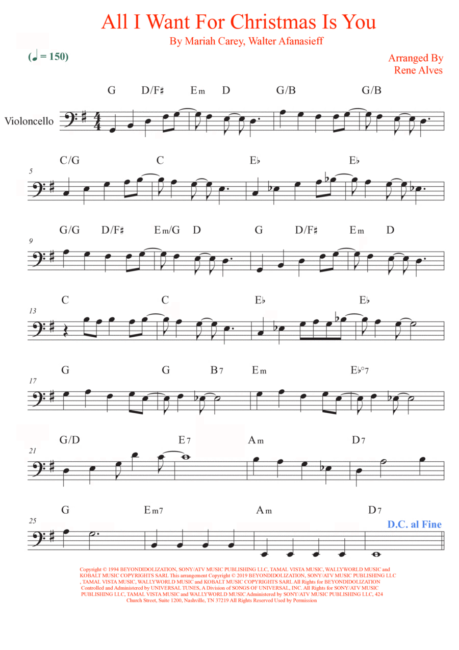 All I Want For Christmas Is You Cello Solo scores gallery preview page 1