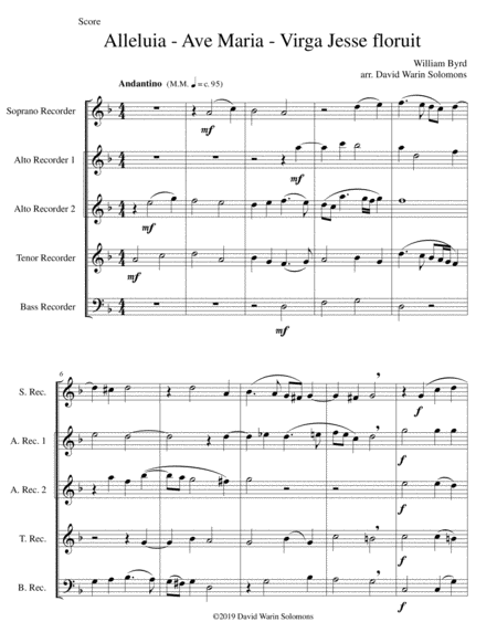 Alleluia - Ave Maria - Virga Jesse floruit arranged for recorder quintet image number null
