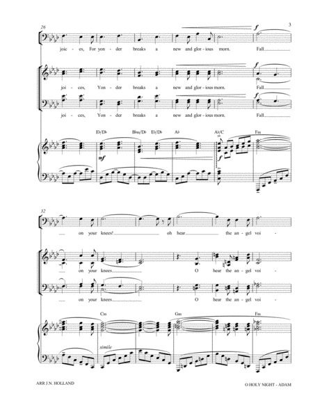 O Holy Night (Cantique de Noel) Adolphe Adam for Low Bass and SATB Choir (Key of Ab) image number null