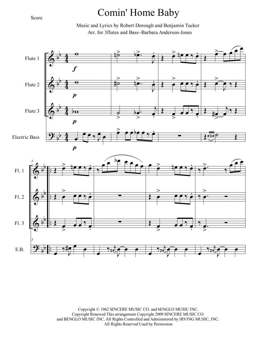 Comin' Home Baby Small Ensemble scores gallery preview page 1