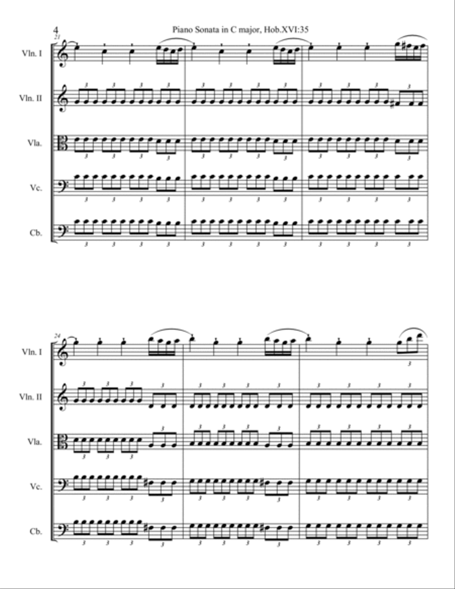 Piano Sonata in C major, Hob.XVI:35 String Orchestra scores gallery preview page 4