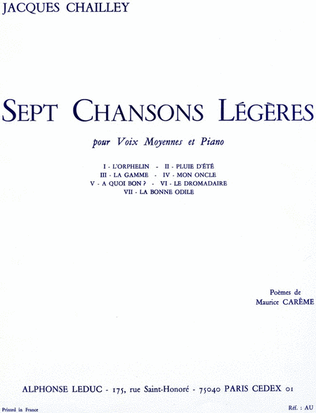 7 Chansons Legeres (med) (voice & Piano)