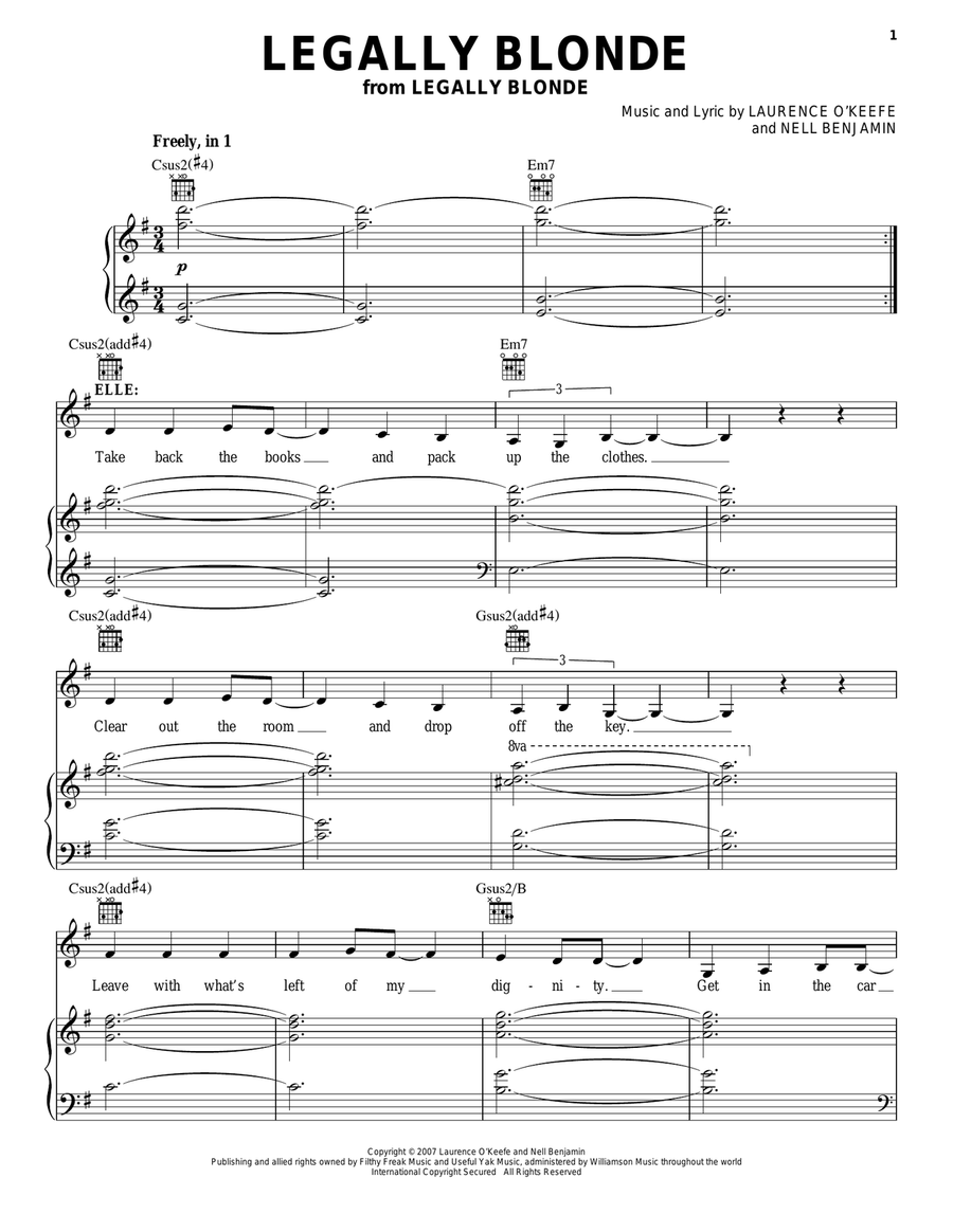 Legally Blonde Piano, Vocal scores gallery preview page 1