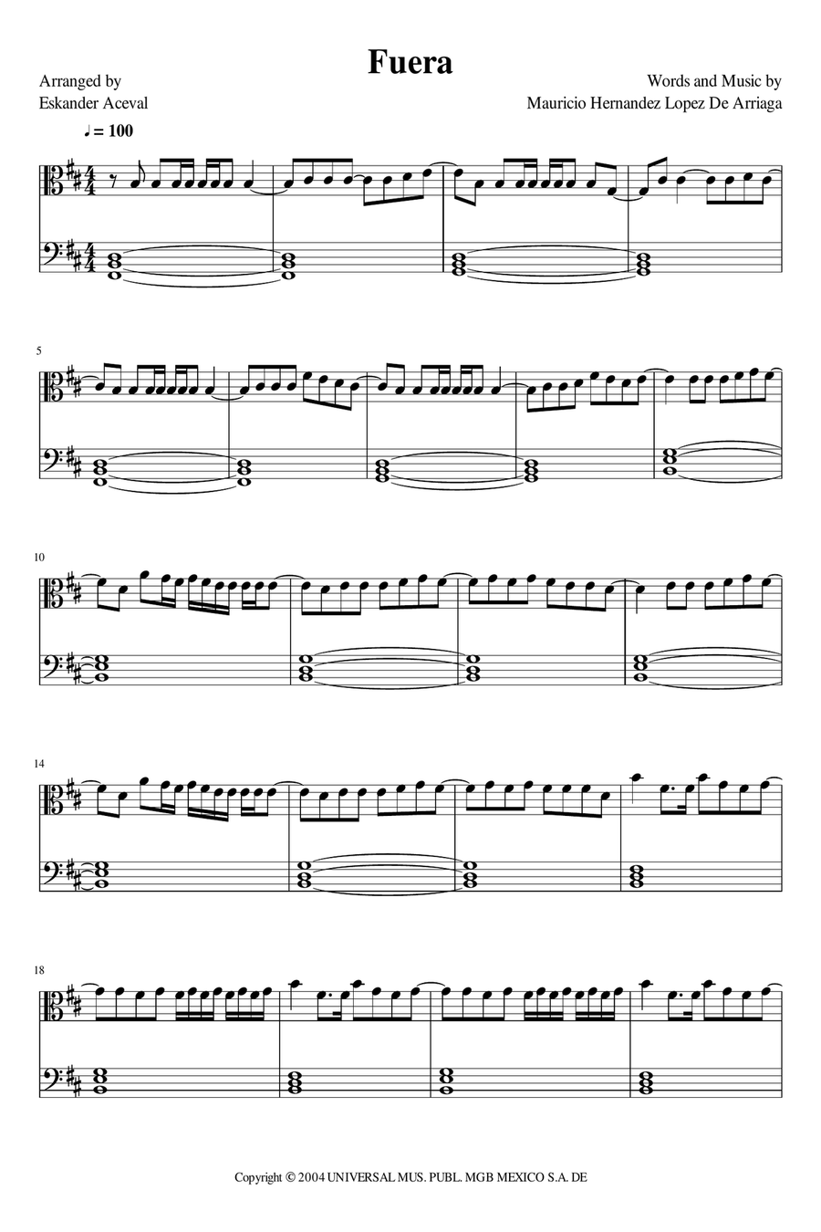 Fuera Easy Piano scores gallery preview page 1