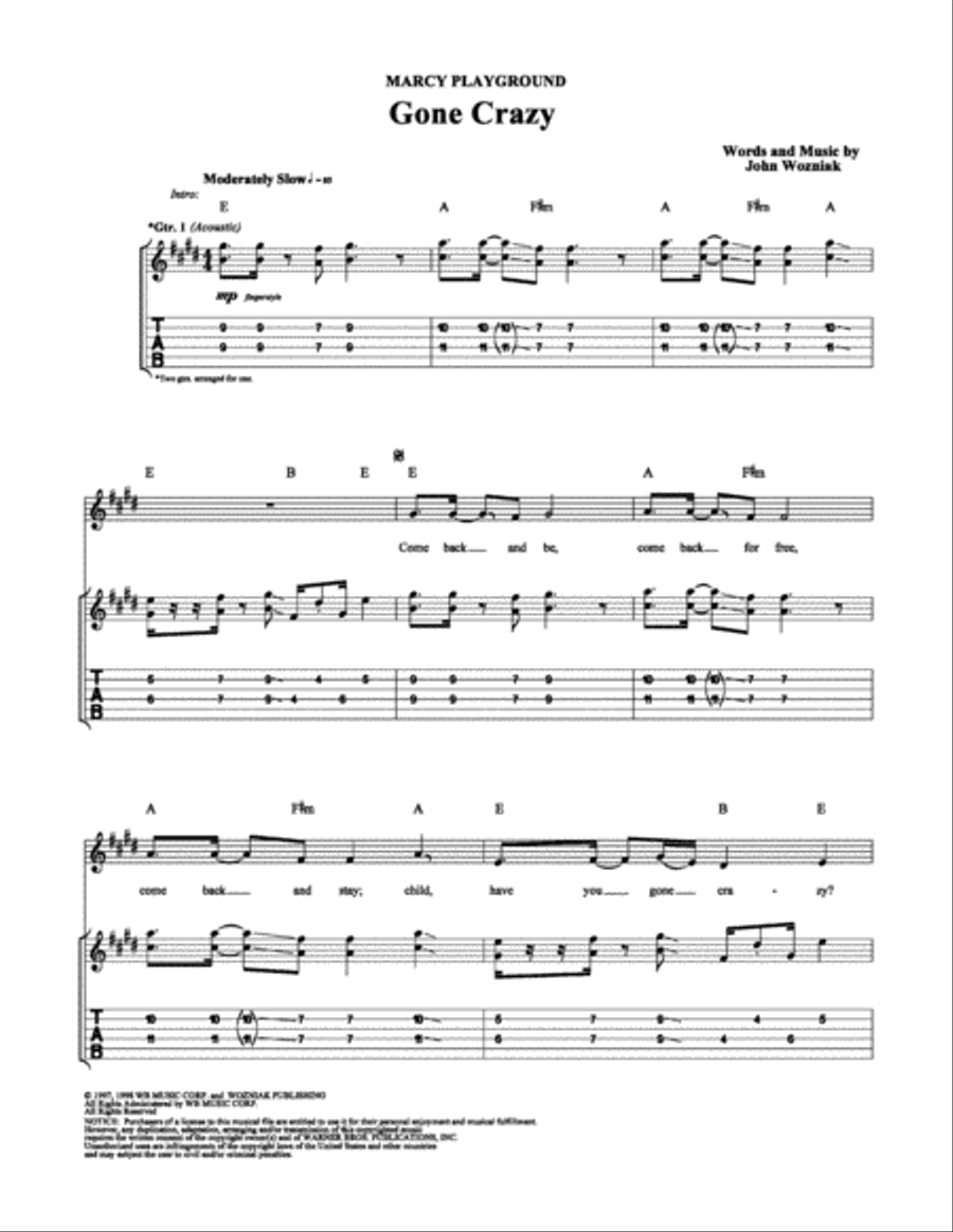 Gone Crazy Gone Crazy Electric Guitar scores gallery preview page 1