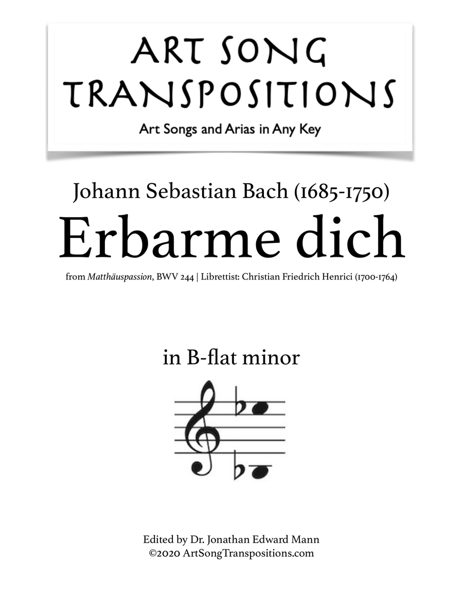 Book cover for BACH: Erbarme dich, BWV 244 (transposed to B-flat minor)