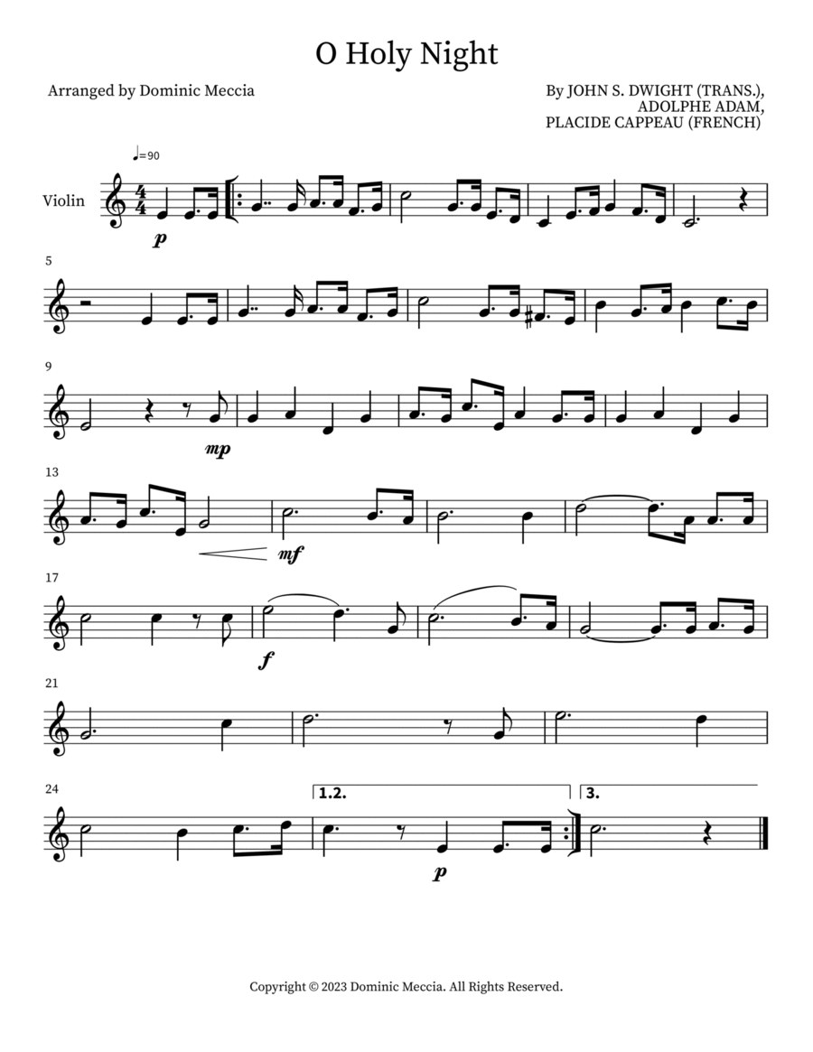 O Holy Night Violin Solo scores gallery preview page 1