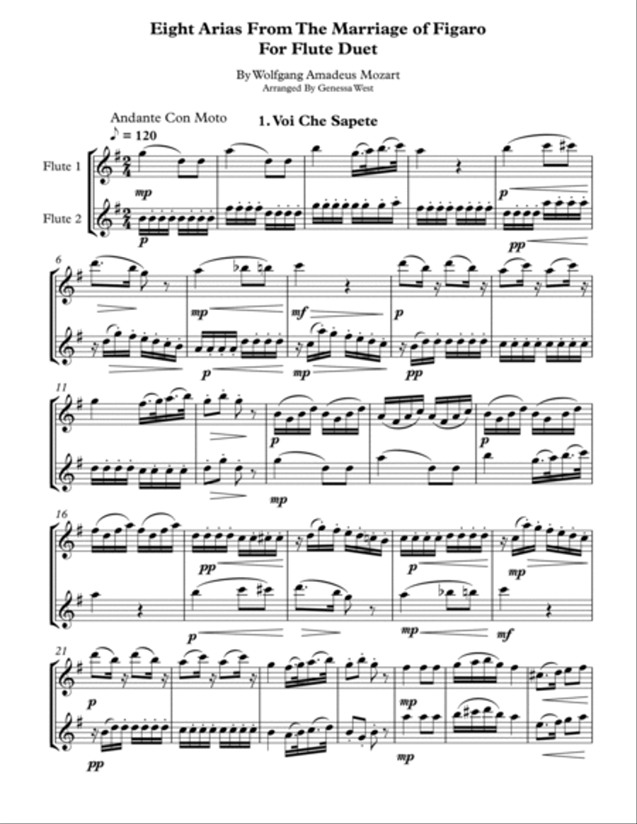 Eight Arias From Mozart's Marriage Of Figaro For Flute Duet Flute Duet scores gallery preview page 2