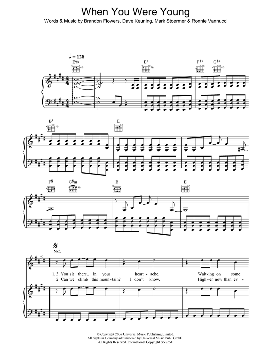 When You Were Young Piano, Vocal, Guitar scores gallery preview page 1
