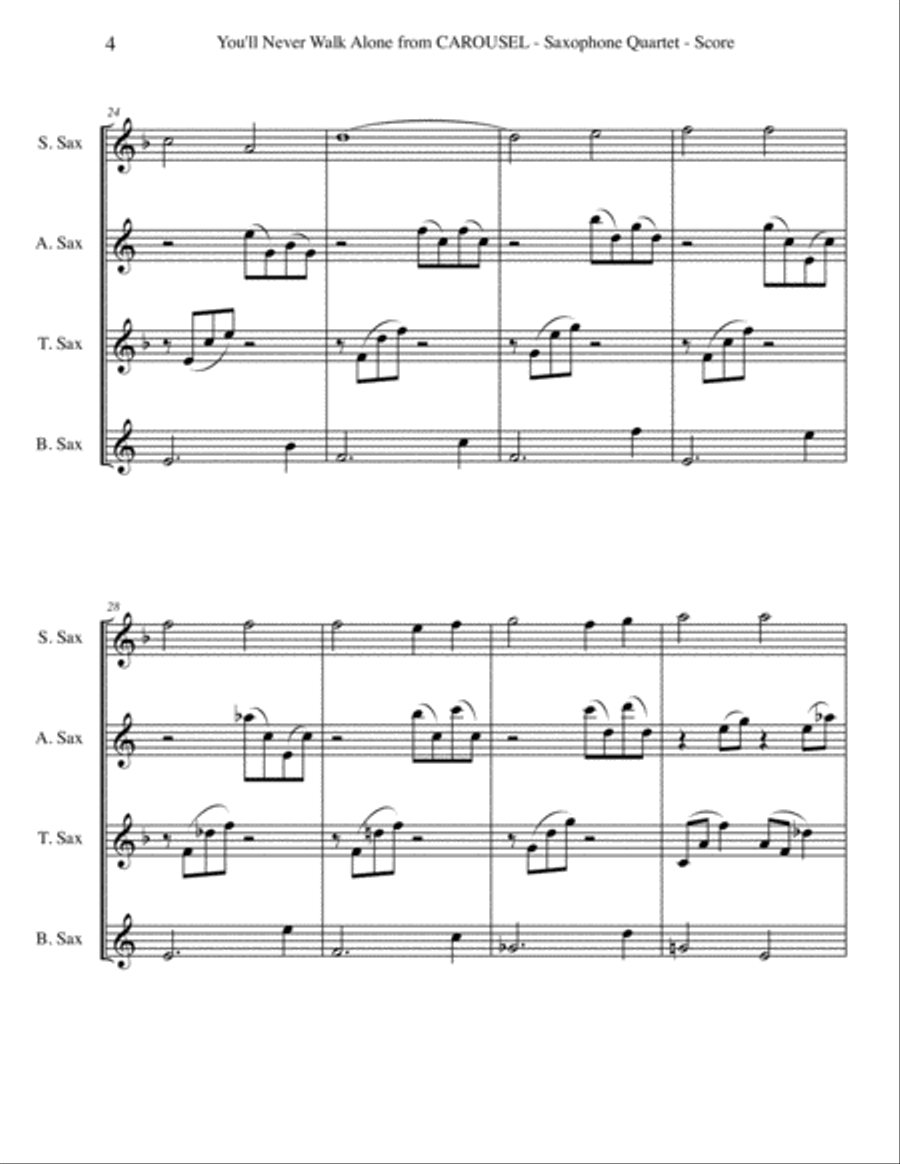 You'll Never Walk Alone Woodwind Quartet scores gallery preview page 4