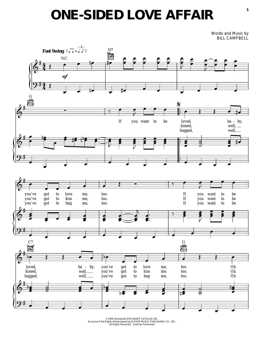 One-Sided Love Affair Piano, Vocal, Guitar scores gallery preview page 1