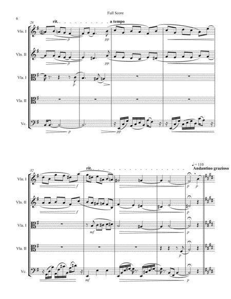 Johannes Brahms - Piano Pieces Op 119 No 2 Intermezzo in e minor - Arranged for String Quintet.  Score and parts.