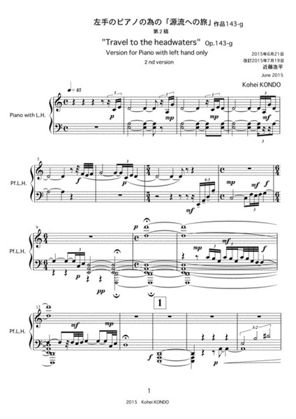 "Travel to the headwaters" Op.143-g Version for Piano with left hand only Piano Solo - Digital Sheet Music