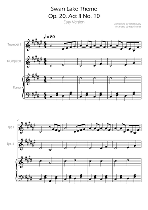 Swan Lake (theme) - Tchaikovsky - Trumpet Duet w/ Piano Accompaniment