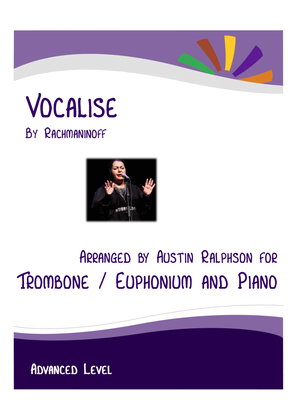 Book cover for Vocalise (Rachmaninoff) - trombone or euphonium and piano with FREE BACKING TRACK