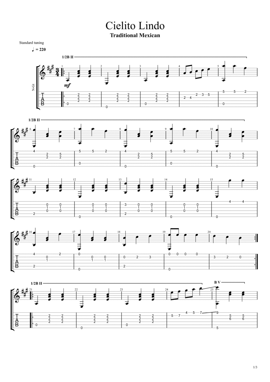 Cielito Lindo Acoustic Guitar scores gallery preview page 1