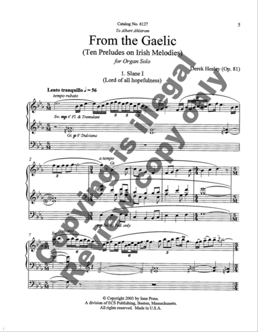 From the Gaelic (Ten Preludes on Irish Melodies) Organ scores gallery preview page 6