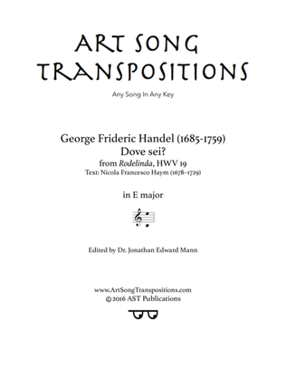 Book cover for HANDEL: Dove sei? (transposed to E major)