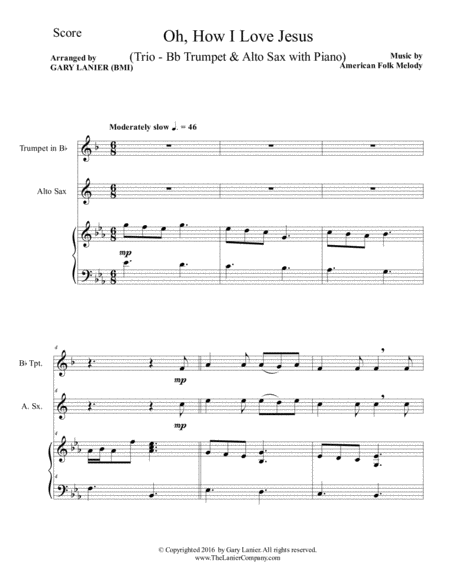 OH, HOW I LOVE JESUS (Trio – Bb Trumpet, Alto Sax and Piano with Parts) image number null