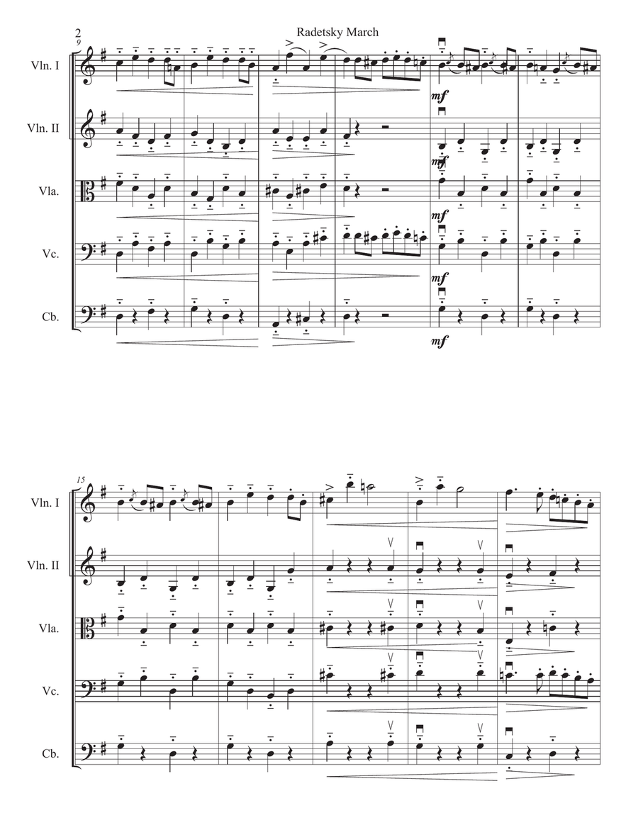 Radetzky March for String Orchestra String Quartet scores gallery preview page 2