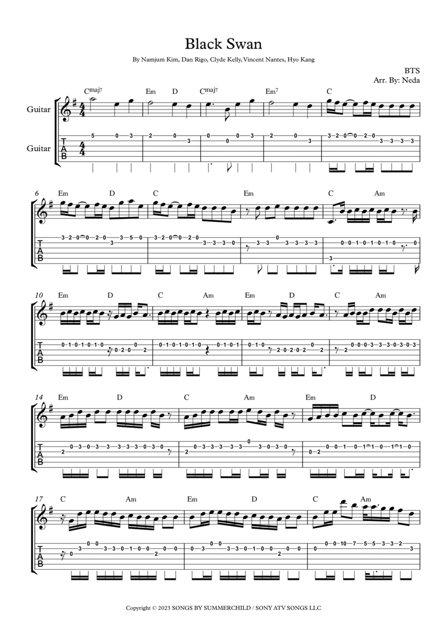 Black Swan Electric Guitar scores gallery preview page 1