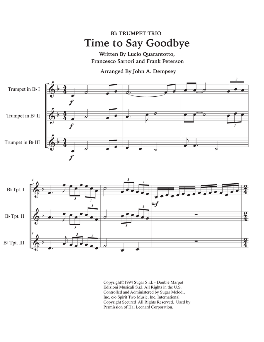 Time To Say Goodbye Trumpet Trio scores gallery preview page 5