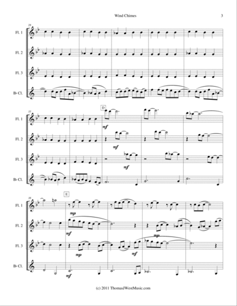 Wind Chimes (Flute & Clarinet Quartet - Grade 1.5) Woodwind Quartet scores gallery preview page 3