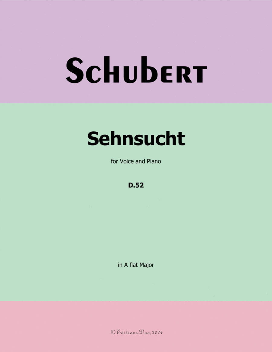 Sehnsucht, by Schubert, D.52, in A flat Major Voice scores gallery preview page 1