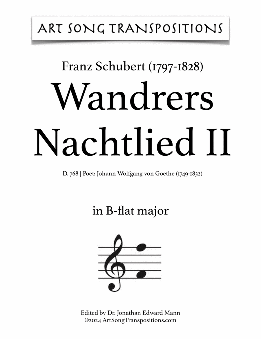 SCHUBERT: Wandrers Nachtlied II, D. 768 (transposed to B-flat major) Voice scores gallery preview page 1