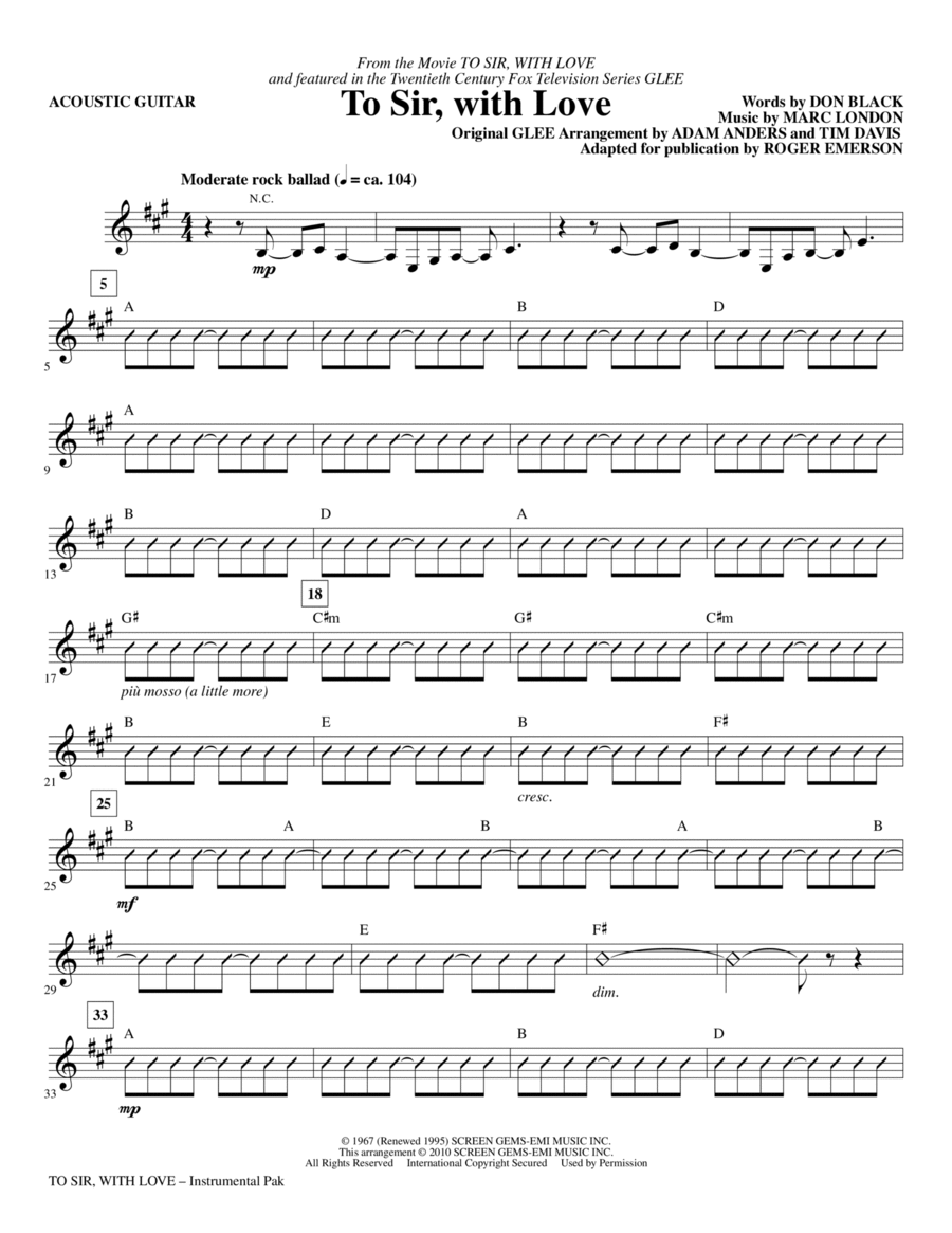 To Sir, With Love - Acoustic Guitar Choir scores gallery preview page 1