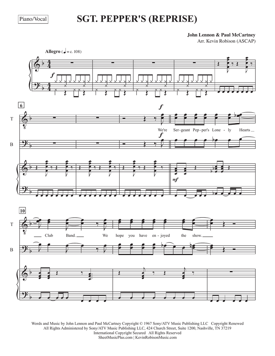 Sgt. Pepper's Lonely Hearts Club Band (reprise) TTBB scores gallery preview page 1