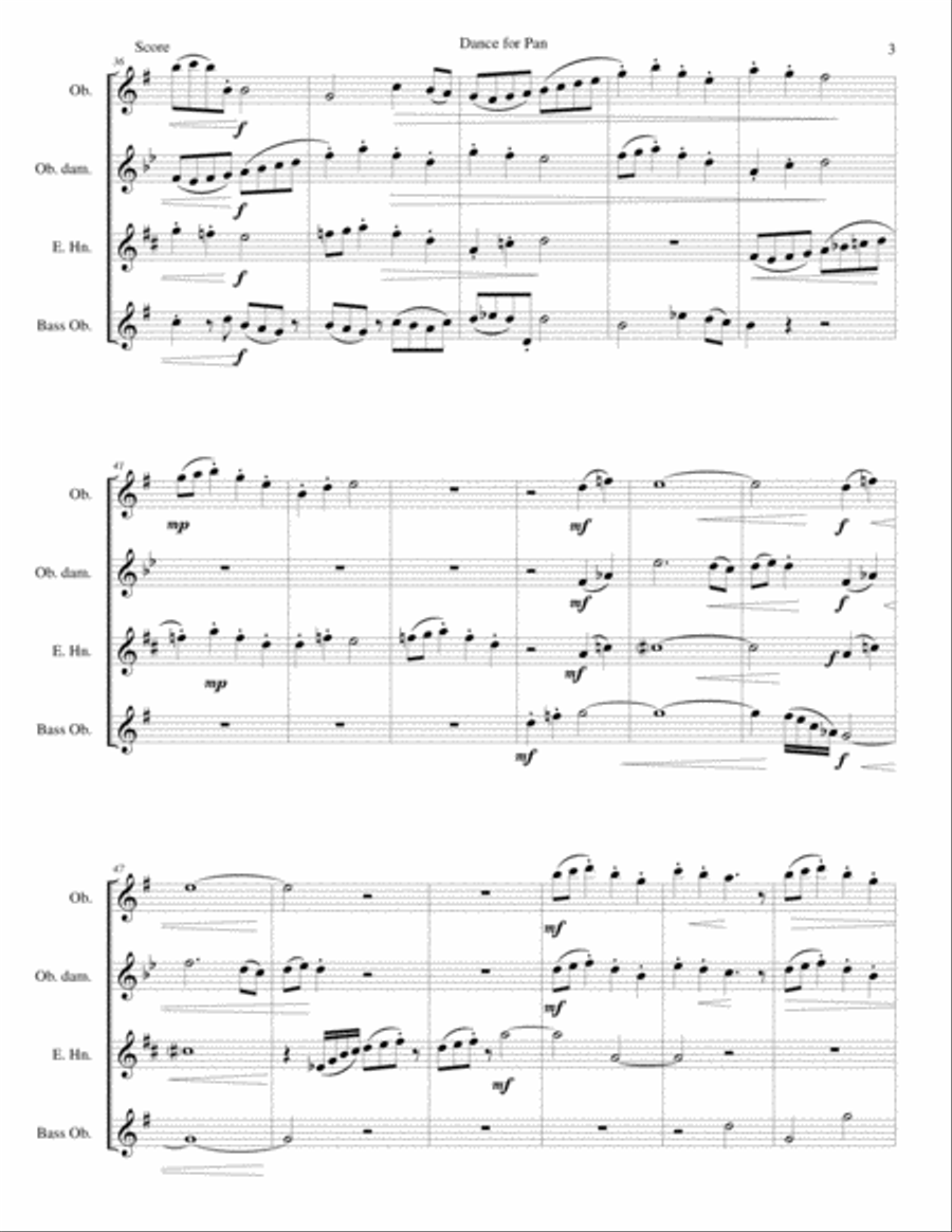 Dance for Pan (based on Cotillon) for oboe consort (oboe, oboe d'amore, cor anglais and bass oboe) English Horn scores gallery preview page 3