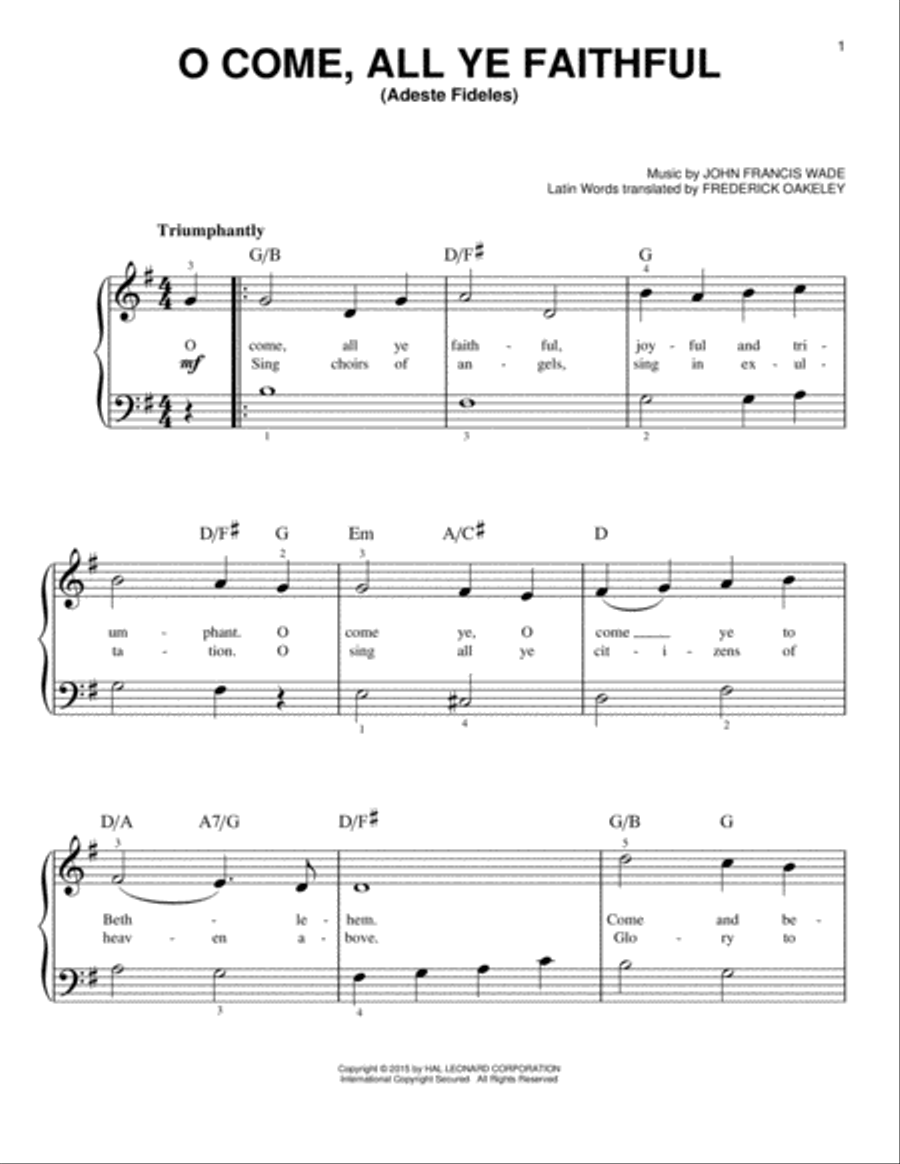 O Come, All Ye Faithful (Adeste Fideles) Easy Piano scores gallery preview page 1