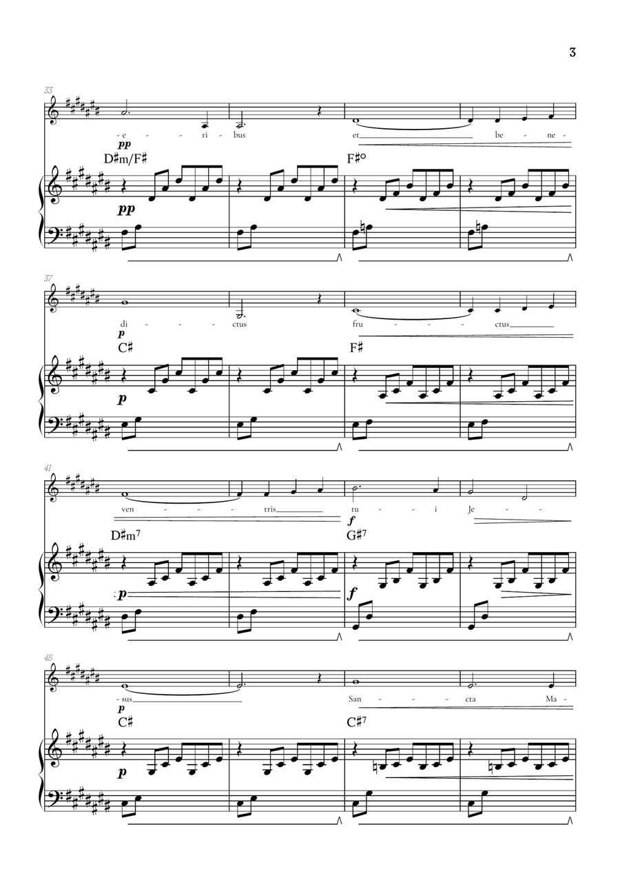 Bach / Gounod Ave Maria in C sharp [C#] • contralto sheet music with piano accompaniment and chords Alto Voice scores gallery preview page 3