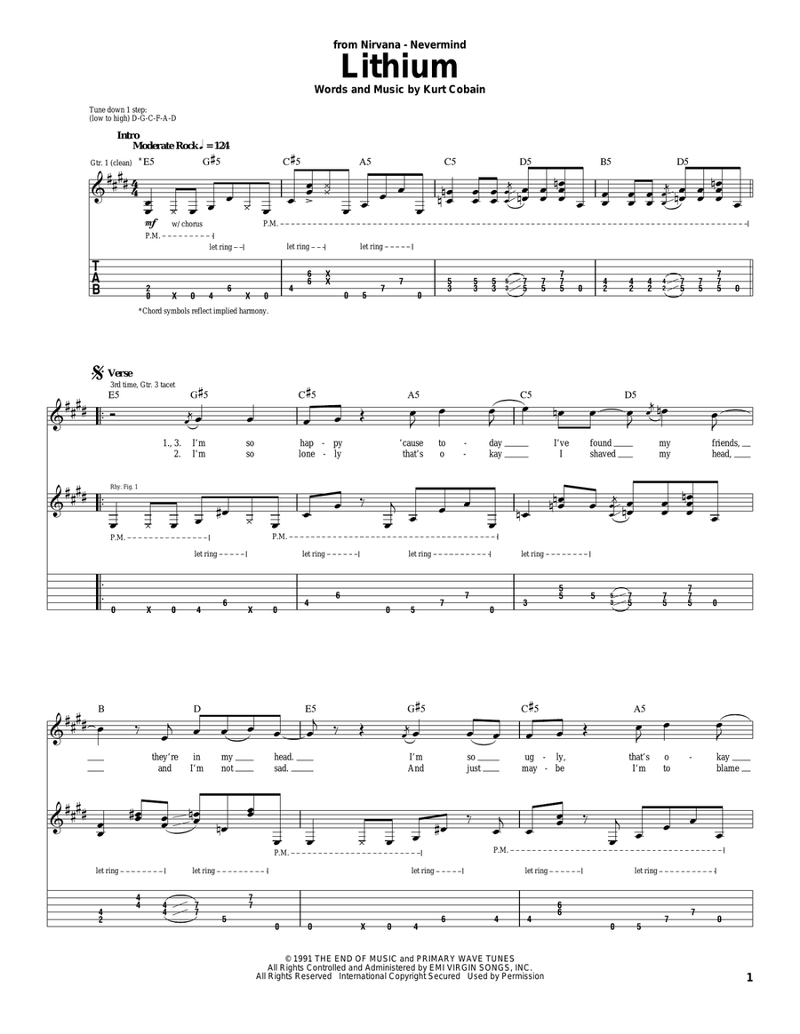 Lithium Acoustic Guitar scores gallery preview page 1