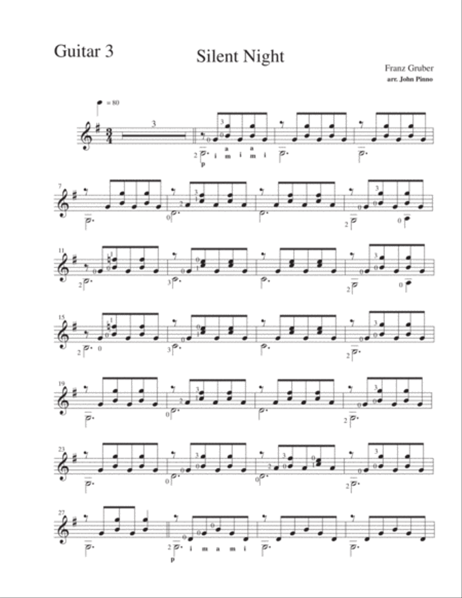 Silent Night for Classical Guitar Trio or Quartet Guitar Ensemble scores gallery preview page 6