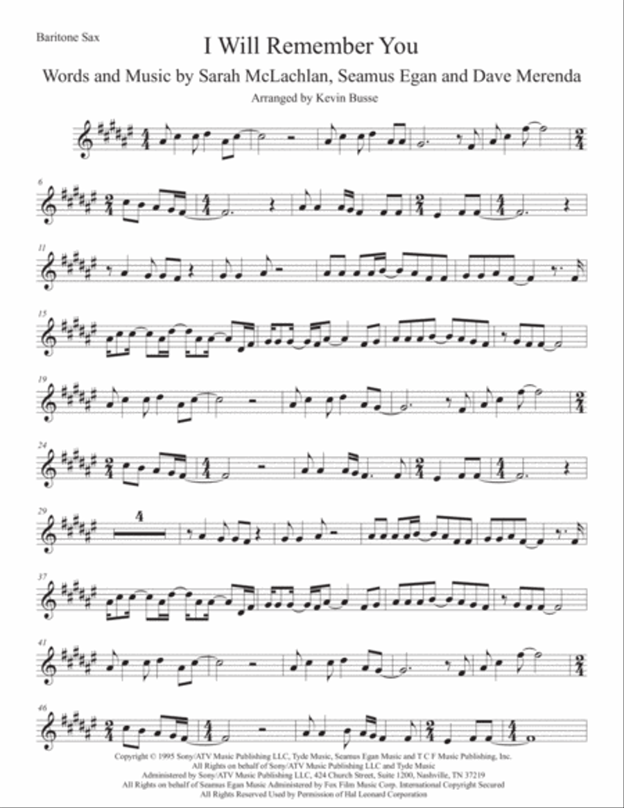 I Will Remember You Baritone Saxophone scores gallery preview page 1